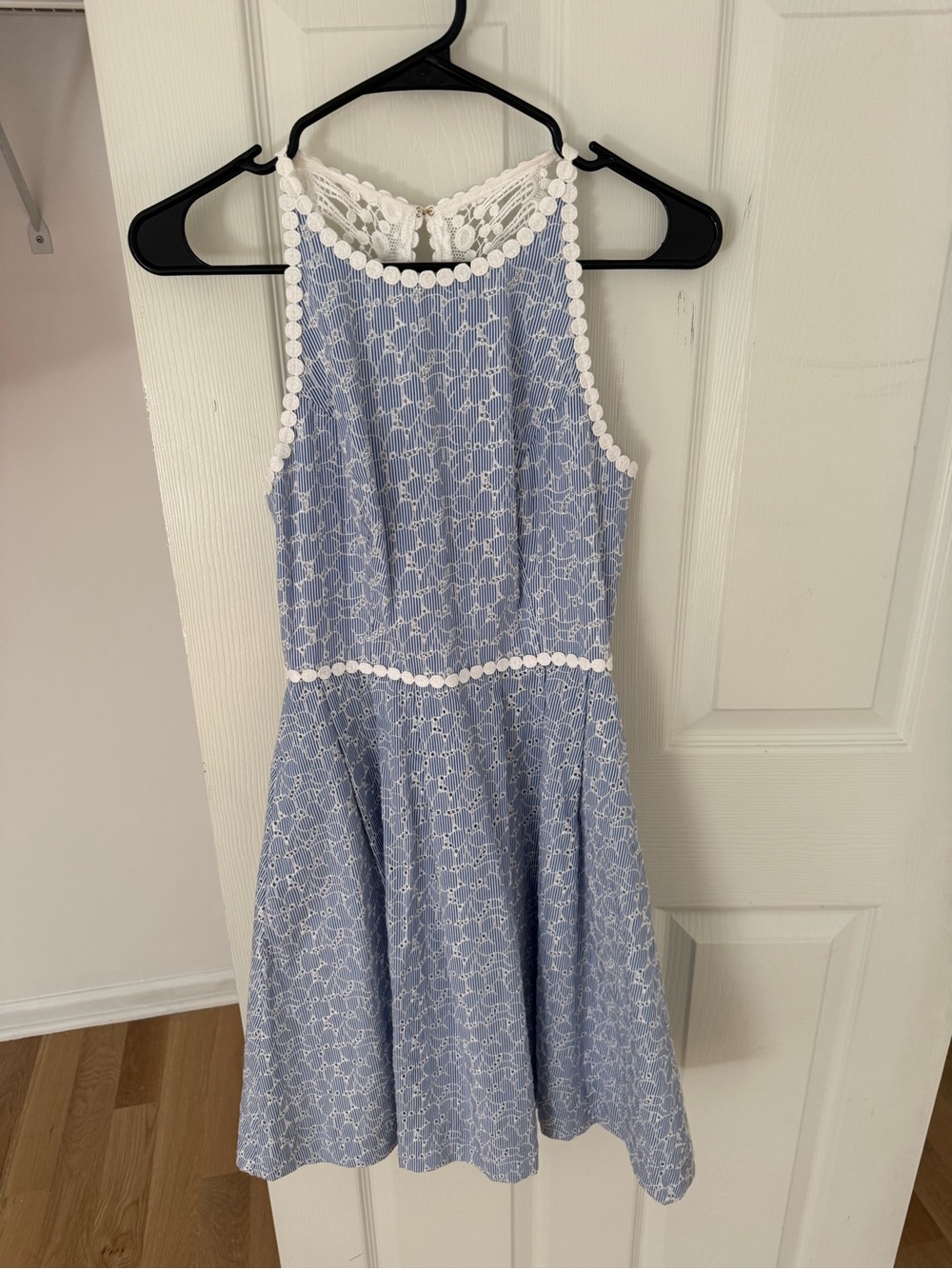Lilly Pulitzer Light Blue Lace Halter Dress with White Trim